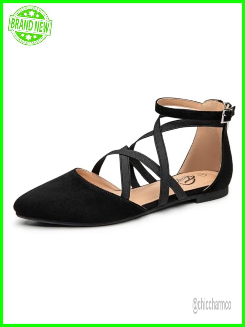 Women's Pointed Toe Mary Jane Ballet Flats with Elastic Ankle Straps
